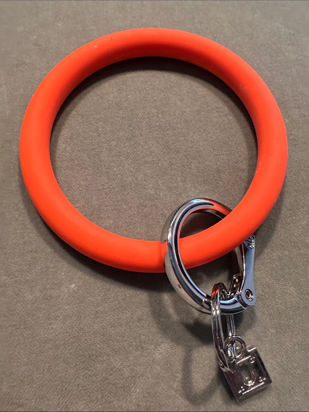 Orange Silicone Wrist Keyring with Silver Hardware